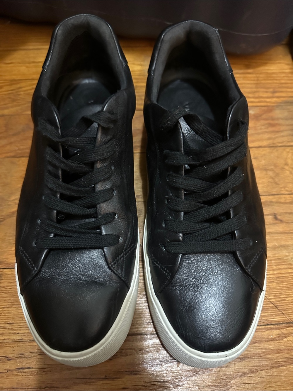 Vince Black Leather Low-Top Sneakers with White Sole